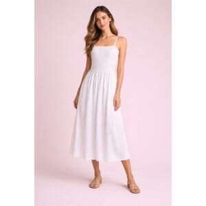 ASTR White Smocked Midi Dress Tie Strap Graduation Bridal Showe